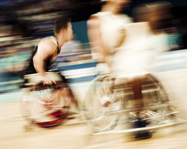 Match de basket fauteuil (hommes) entre la France et le Canada à l’Arena Bercy, Paris, le 30 août 2024.