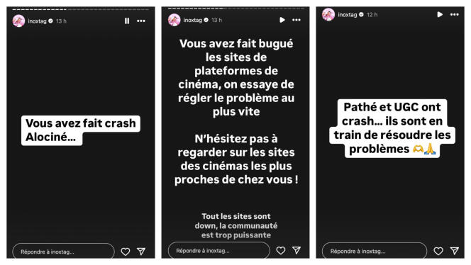 Capture d’écran d’une story Instagram dans laquelle Inoxtag affirmait, le 4 septembre 2024, que les demandes de réservation pour son documentaire « Kaizen » avaient engendré des problèmes sur certains sites Internet.