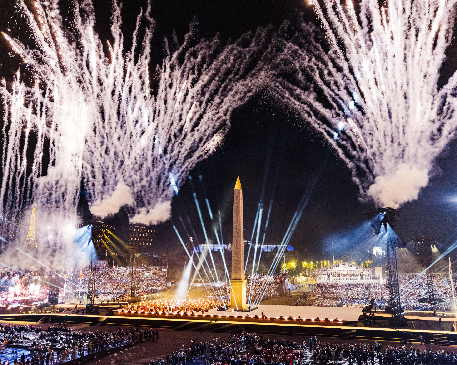 Lors de la cérémonie d’ouverture des Jeux paralympiques de Paris 2024, le 28 août 2024, place de la Concorde.