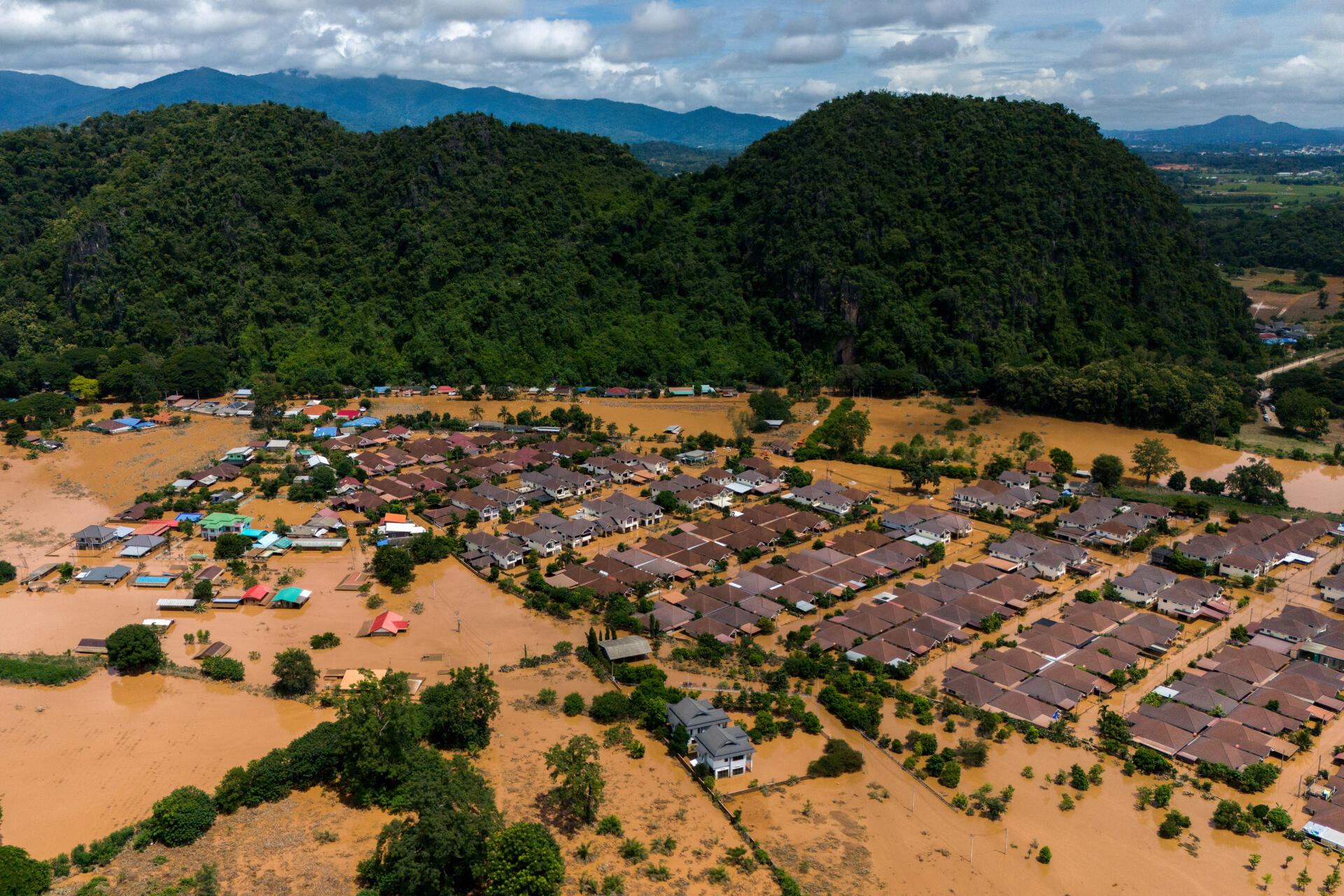 Une zone inondée après le passage du typhon Yagi, à Chiang Rai (Thaïlande), le 13 septembre 2024.