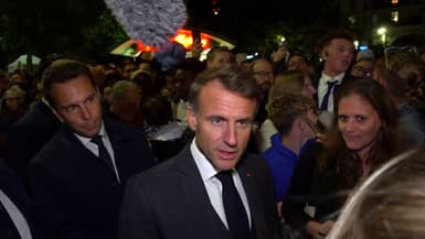 Emmanuel Macron rÃ©pond Ã  la presse au Havre Ã  l'issue d'un bain de foule, le jeudi 12 septembre 2024