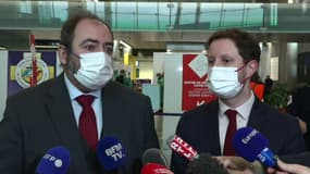 Le ministre de la SantÃ© FranÃ§ois Braun et le ministre des Transports ClÃ©ment Beaune Ã  Roissy, le 1er janvier 2023