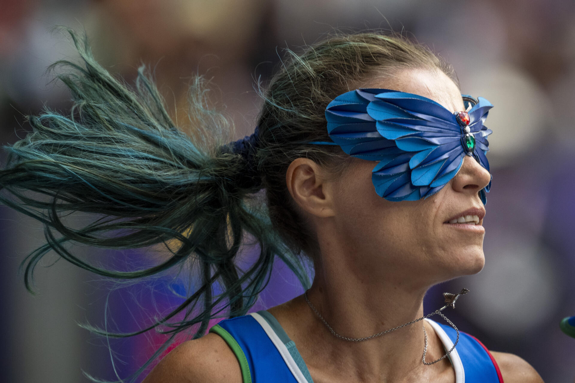 L’athlète italienne paralympique Arjola Dedaj participe au saut en longueur féminin (T11), au Stade de France, le 30 août 2024, à Paris.