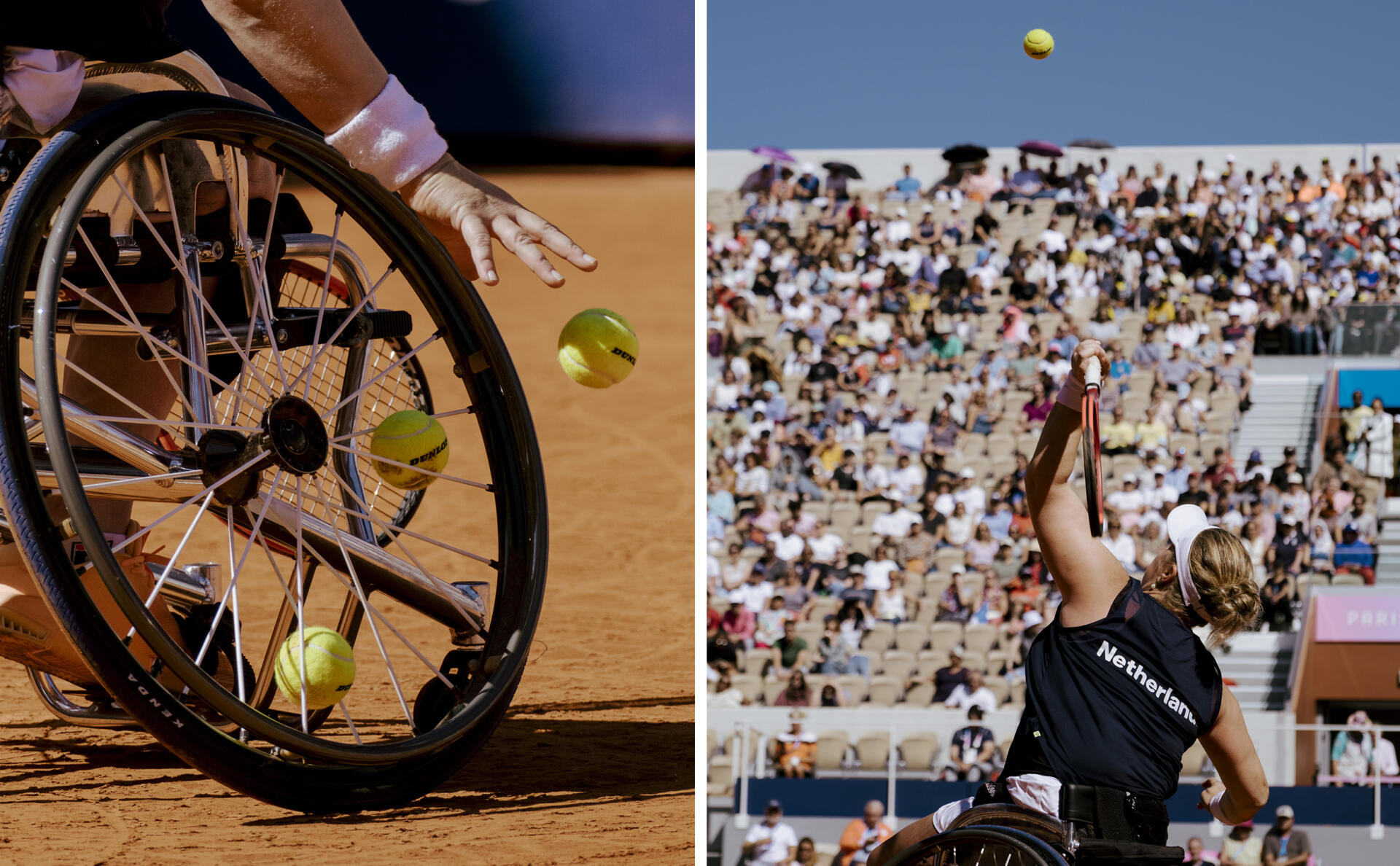 La Néerlandaise Aniek van Koot lors du match de fennis fauteuil de demi-finale contre la Chinoise Ziying Wang sur le court Suzanne-Lenglen à Roland-Garros, à Paris, France, le 6 septembre 2024.