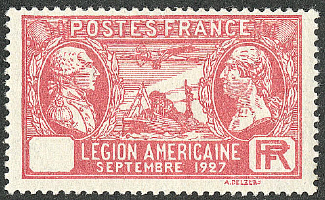  90 centimes rouge « Légion américaine. Septembre 1927 »,  imprimé par erreur sans valeur faciale : 1 200 euros.